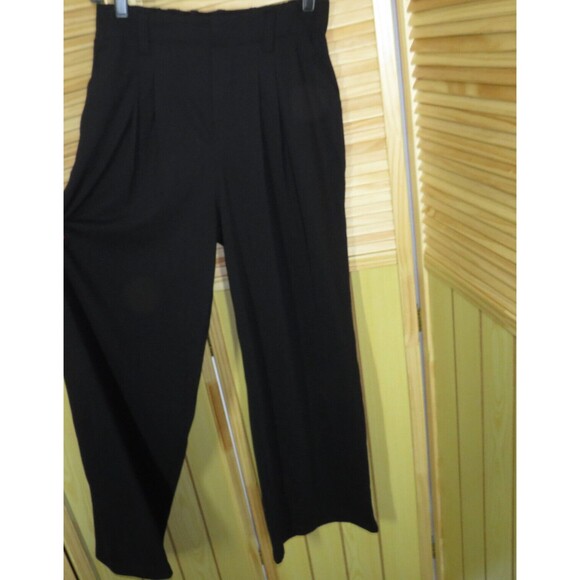 Halara Black Pleated Textured High Waist Wide Leg Pull On Pants Sz PETITE LARGE - Picture 4 of 10